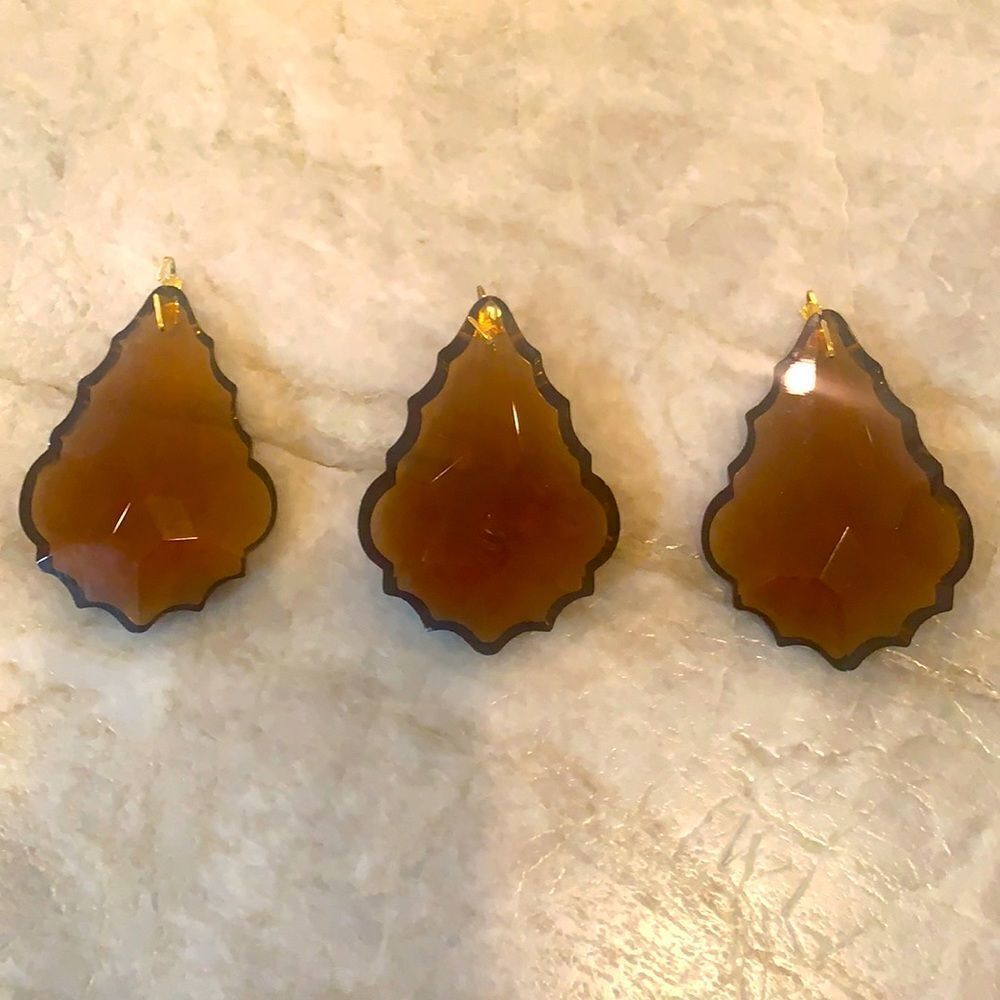 3 Amber Scalloped Vintage Prisms